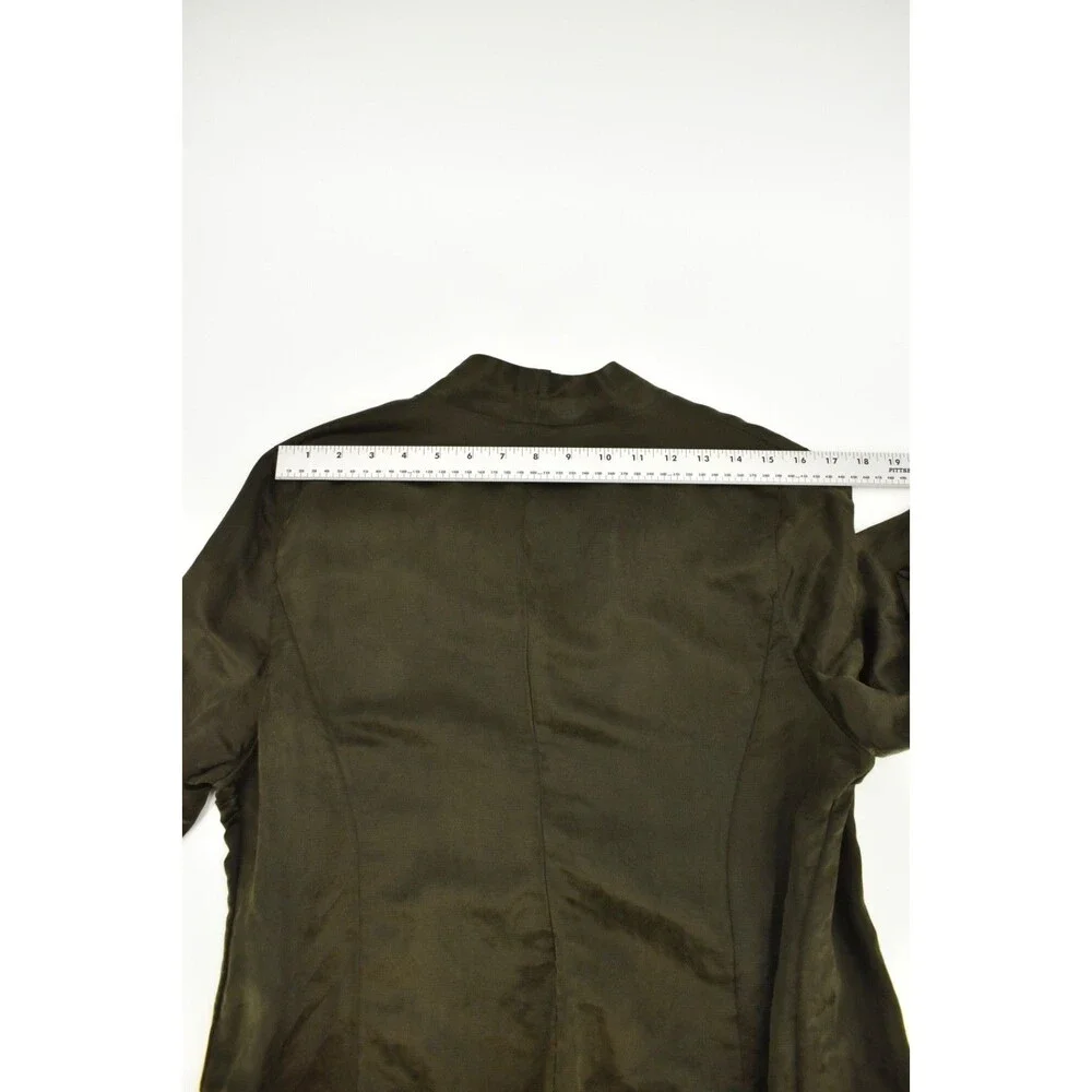 Eileen Fisher PL Petite Large Olive Green Linen Silk Single Button Blazer Jacket_9